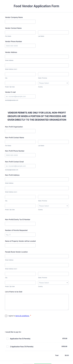 Food Vendor Application Form Template