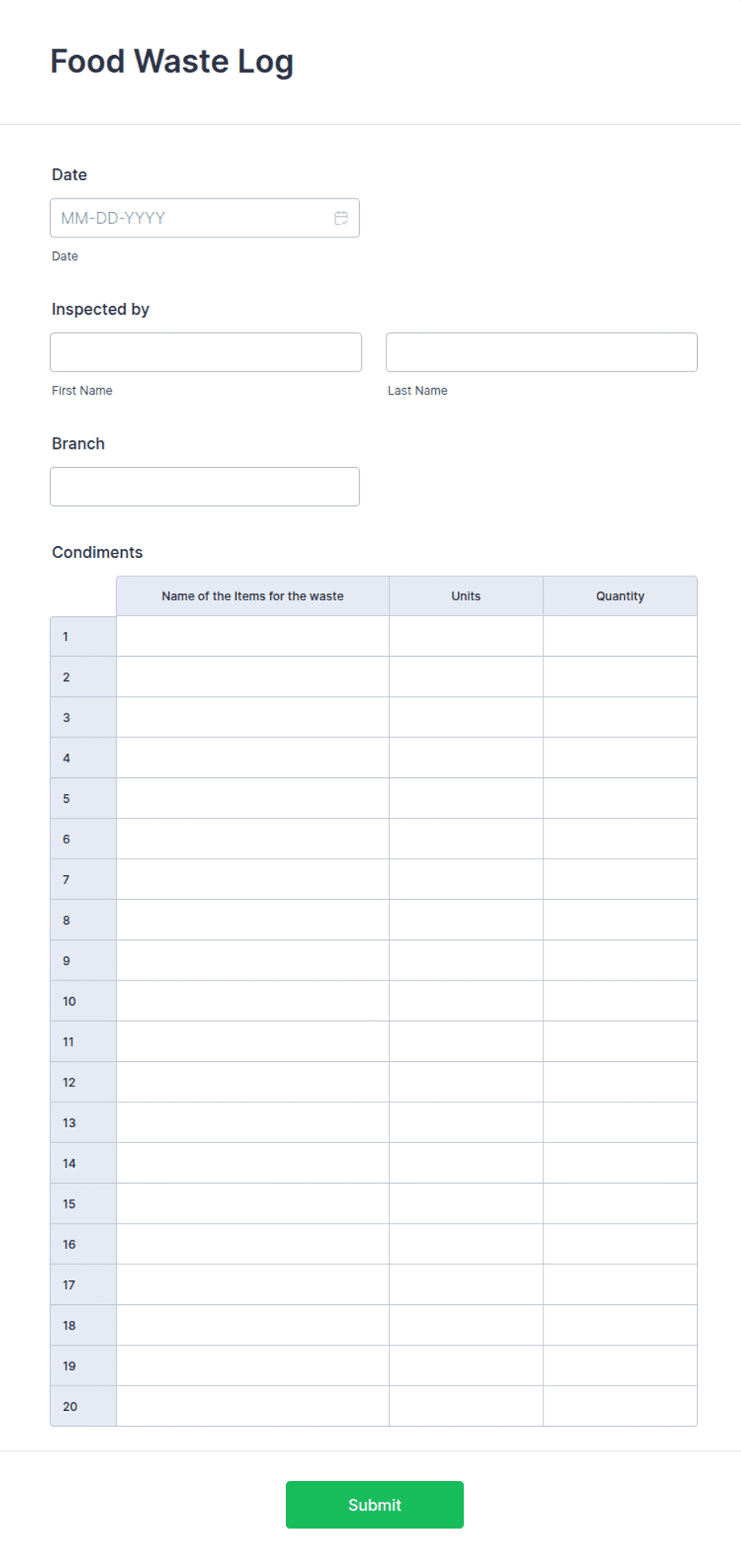 Food Waste Log Form Template Jotform