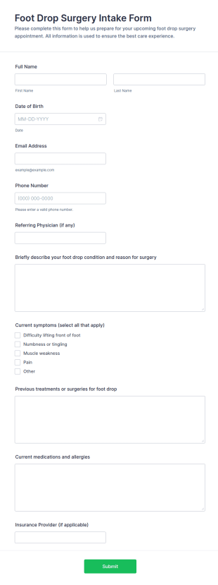 Foot Drop Surgery Intake Form Template