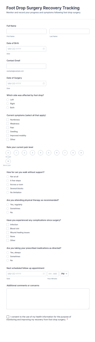 Foot Drop Surgery Recovery Tracking Form Template