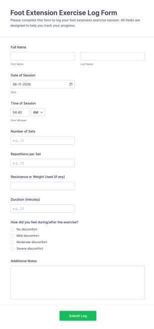 Foot Extension Exercise Log Form Template