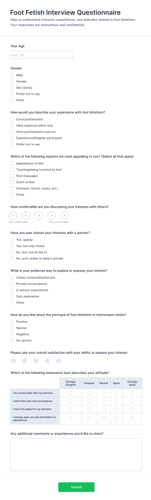 Foot Fetish Interview Questionnaire Form Template