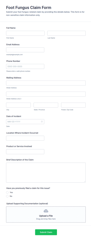 Foot Fungus Claim Form Template