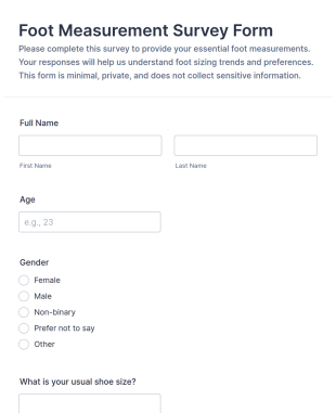 Foot Measurement Survey Form Template