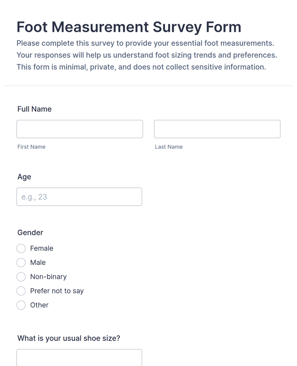 Foot Measurement Survey Form Template | Jotform