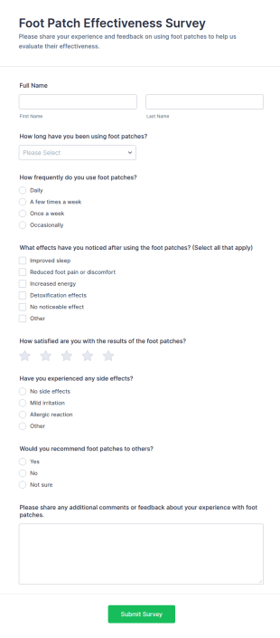 Foot Patch Effectiveness Survey Form Template