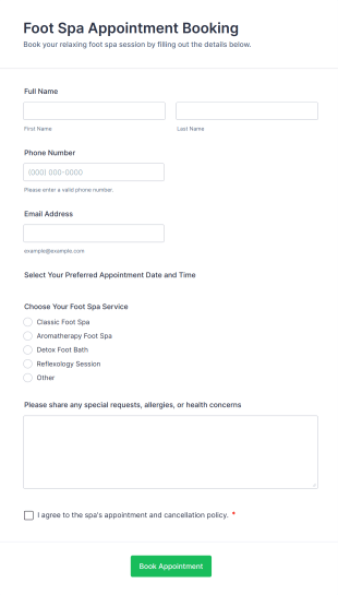 Foot Spa Appointment Booking Form Template