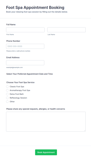 Foot Spa Appointment Booking Form Template