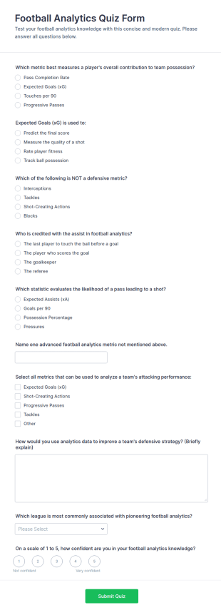 Football Analytics Quiz Form Template