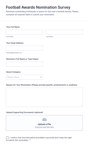 Football Awards Nomination Survey Form Template