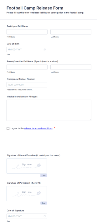 Football Camp Release Form Template