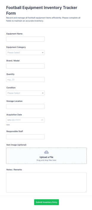 Football Equipment Inventory Tracker Form Template