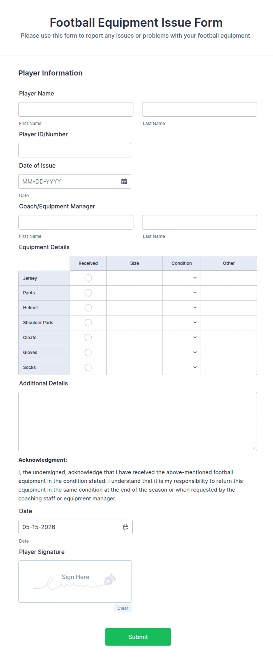 Equipment Issue Form Template at Joshua Hausman blog