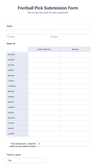 Football Pick Submission Form Template