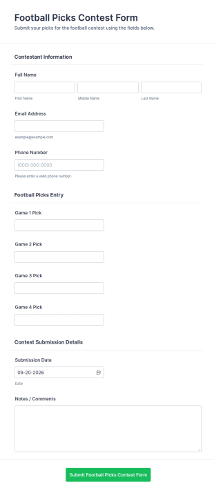 Football Picks Contest Form Template