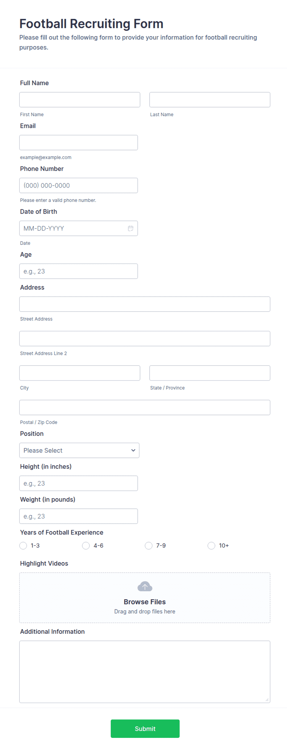 Football Recruiting Form Template | Jotform