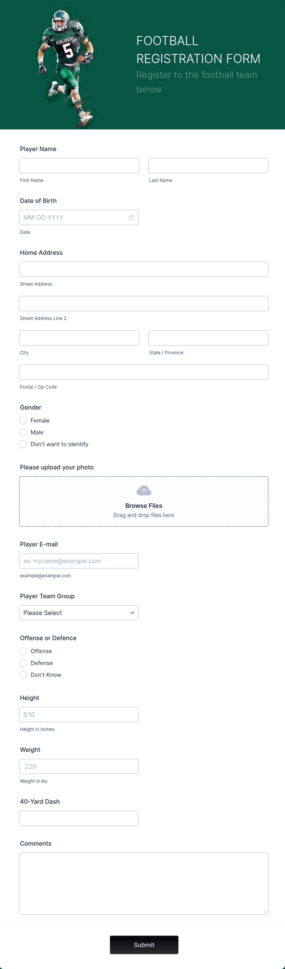 Football Registration Form Template | Jotform
