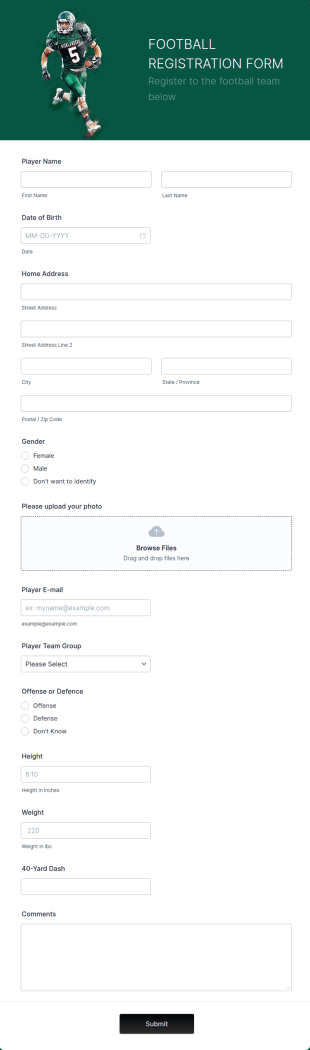 Football Registration Form Template