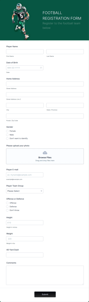 Football Registration Form Template