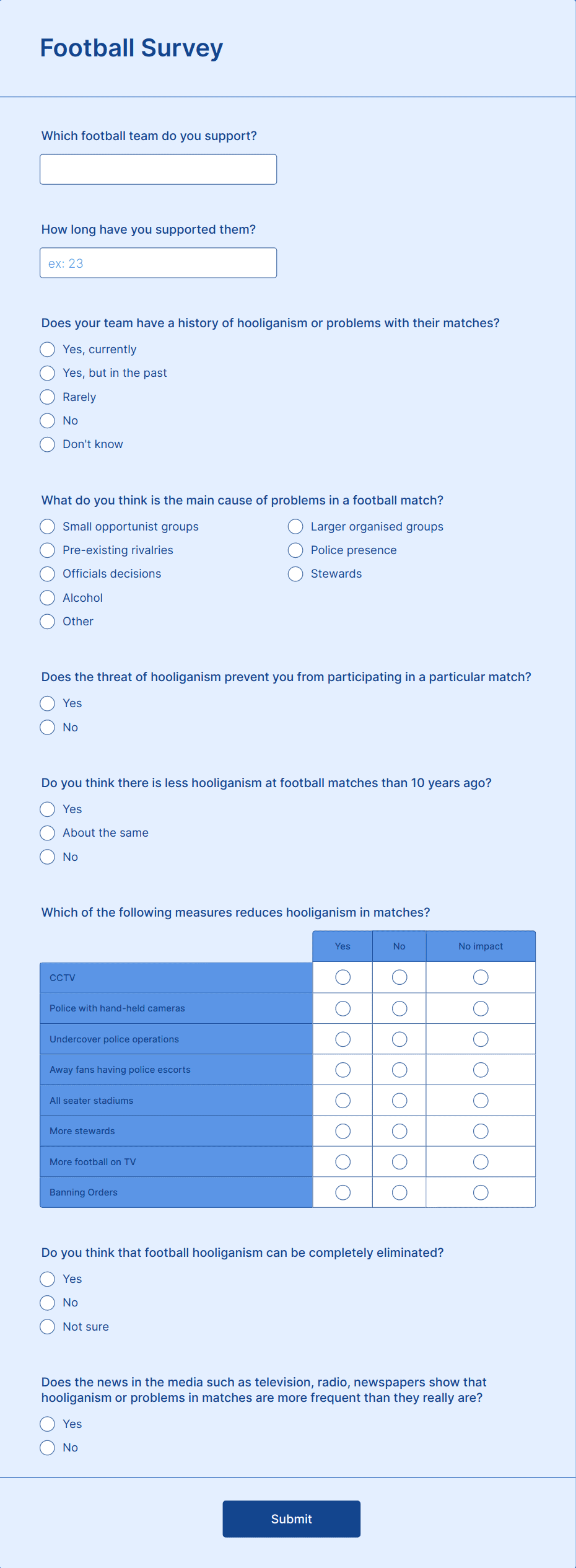 Football Survey Form Template | Jotform