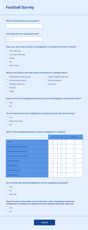 Football Survey Form Template