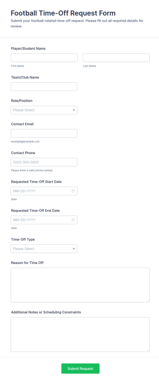Football Time Off Request Form Template