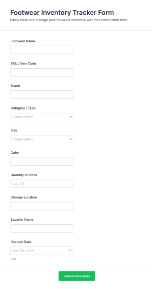 Footwear Inventory Tracker Form Template