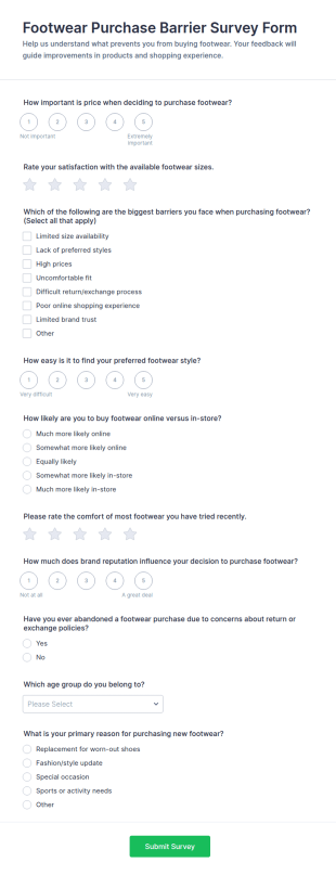 Footwear Purchase Barrier Survey Form Template