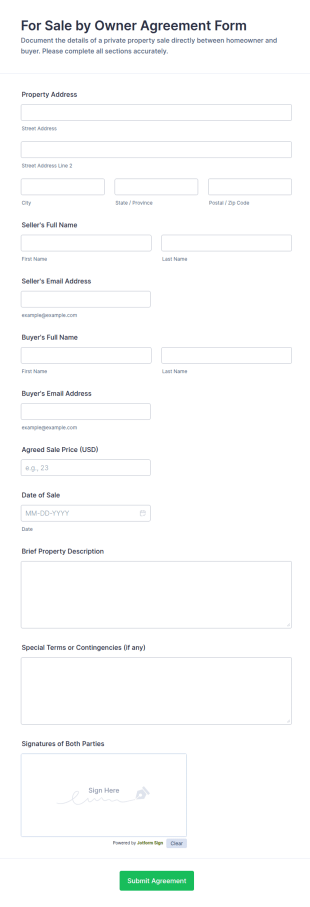 For Sale By Owner Agreement Form Template