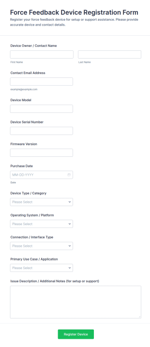 Force Feedback Device Registration Form Template