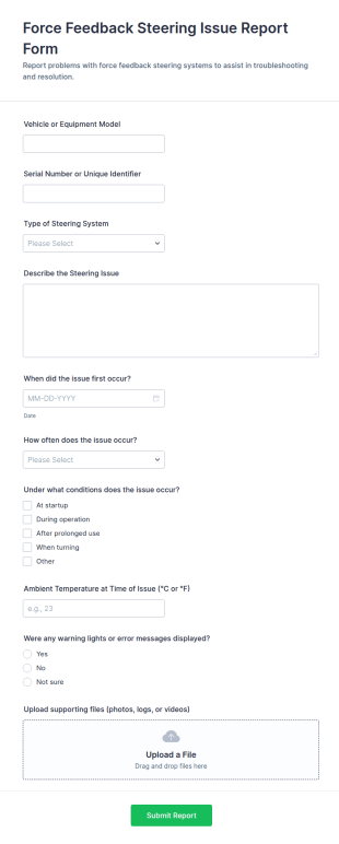 Force Feedback Steering Issue Report Form Template