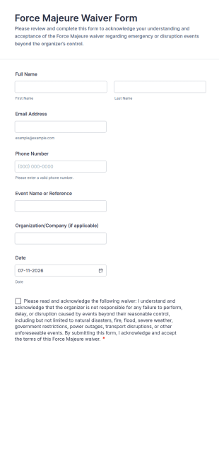 Force Majeure Waiver Form Template