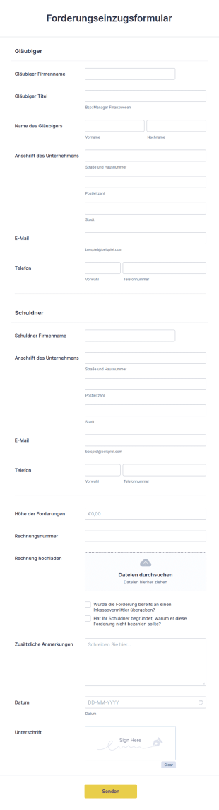 Forderungseinzugsformular