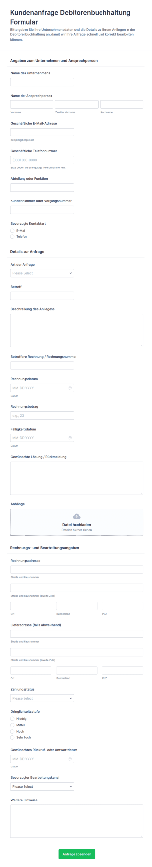 Forderungsmanagement Anfrageformular