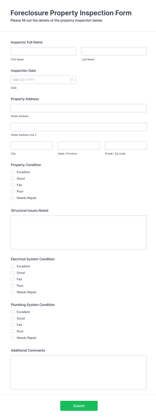 Foreclosure Property Inspection Form Template