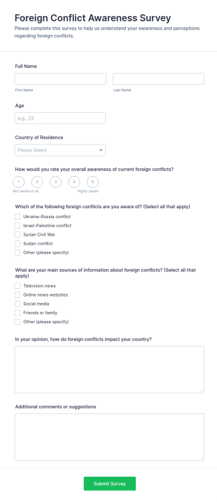 Foreign Conflict Awareness Survey Form Template