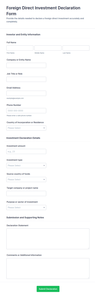 Foreign Direct Investment Declaration Form Template