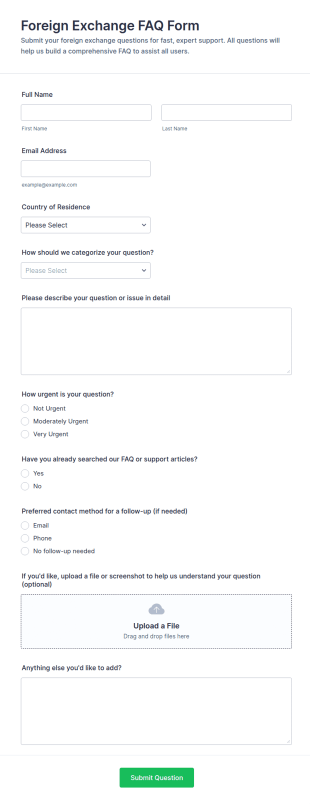 Foreign Exchange FAQ Form Template