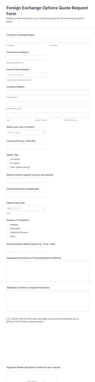 Foreign Exchange Options Quote Request Form Template