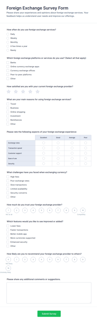 Foreign Exchange Survey Form Template