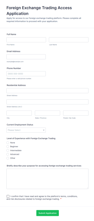 Foreign Exchange Trading Access Application Form Template
