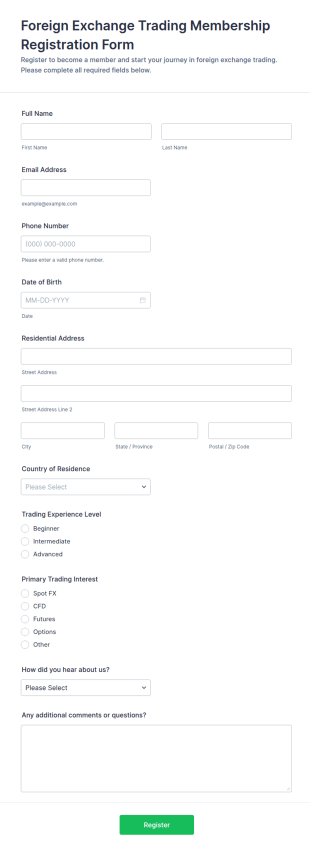 Foreign Exchange Trading Membership Registration Form Template
