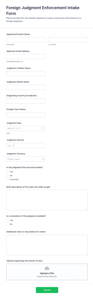 Foreign Judgment Enforcement Intake Form Template