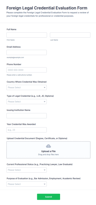 Foreign Legal Credential Evaluation Application Form Template