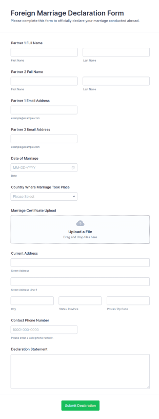 Foreign Marriage Declaration Form Template