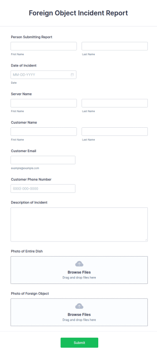 Foreign Object Incident Report Form Template