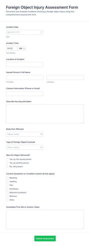 Foreign Object Injury Assessment Form Template