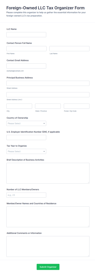 Foreign Owned LLC Tax Organizer Form Template