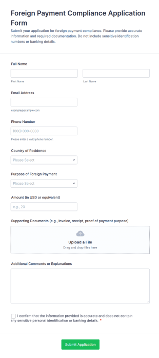 Foreign Payment Compliance Application Form Template