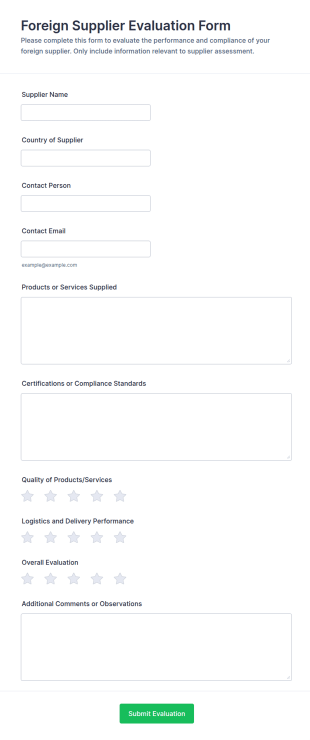 Foreign Supplier Evaluation Form Template